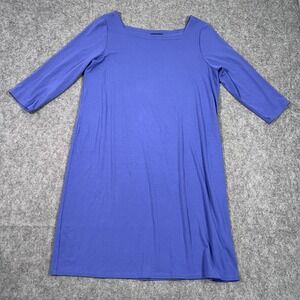 Eileen Fisher Periwinkle Jersey Knit 3/4 Sleeve Square Neck Dress‎ Size Large